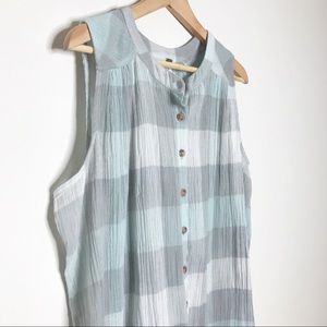 Free People Mint Gray Plaid Button Tunic Dress